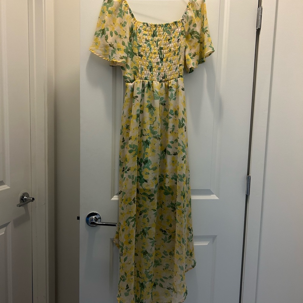 Yellow and green light floral high low dress!